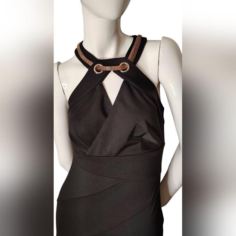 Le Chateau Black Halter Mini Dress with Gold Neck Chain Sx Xsmall Holiday Party - Picture 2 of 16